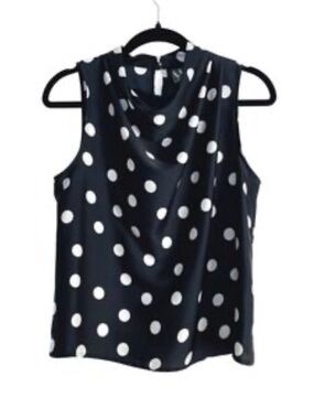 Worthington Black Polka Dot Sleeveless Cowl Neck Camisole